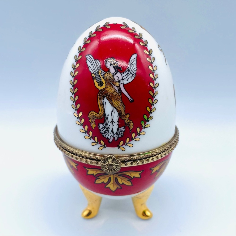 Vintage‎ Faberge Egg Style Trinket Box French Enamel Angel Godess Roman